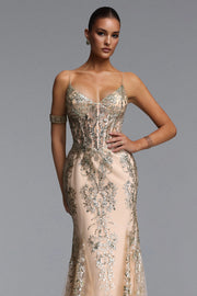 Miriam Elegant Contour V Neck Sequin Maxi Dress